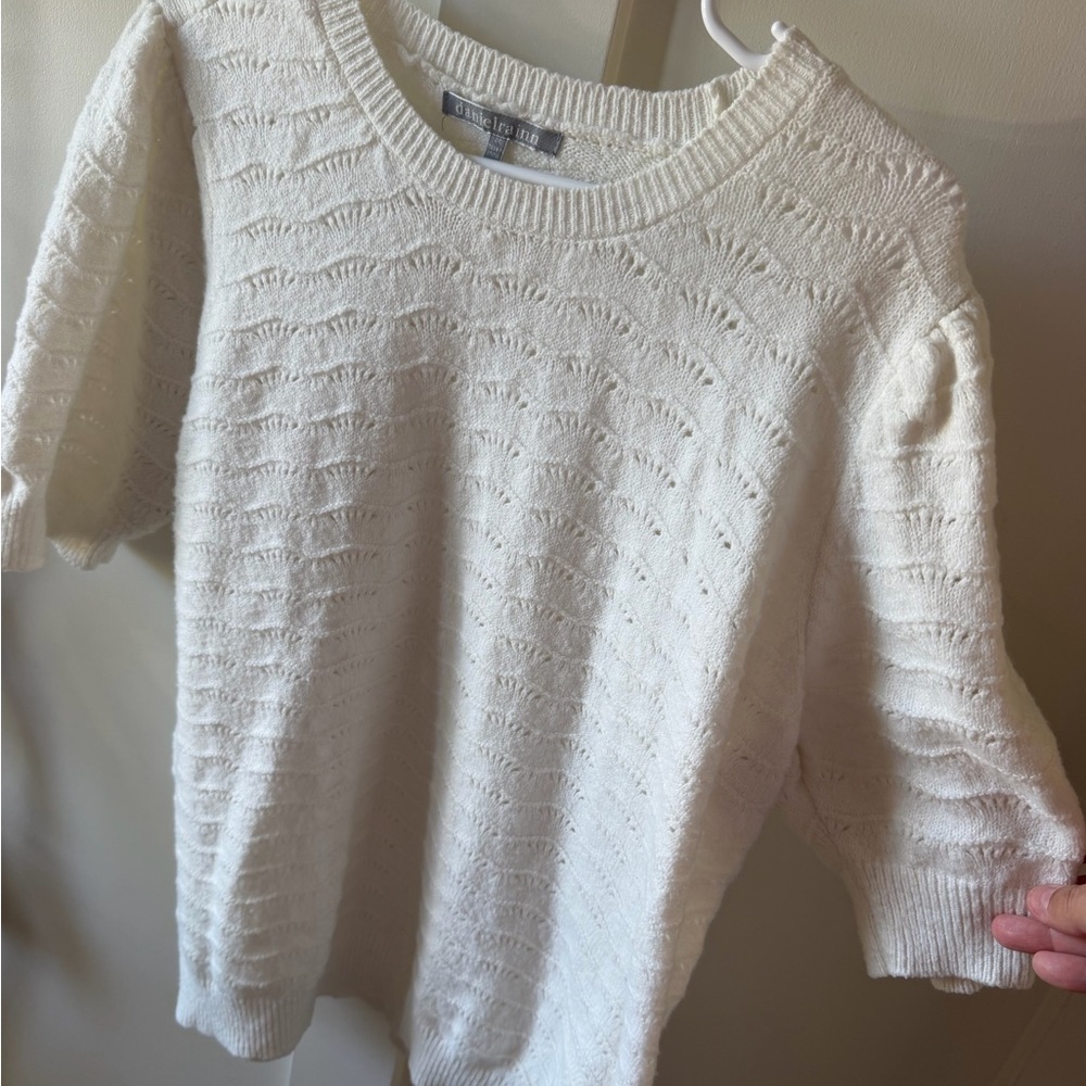 Daniel Rainn Ivory Openwork Crewneck Sweater